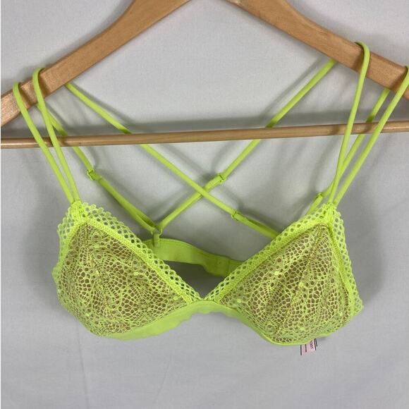 Victorias Secret Neon Yellow Strappy Bralette Size Small - Picture 1 of 4